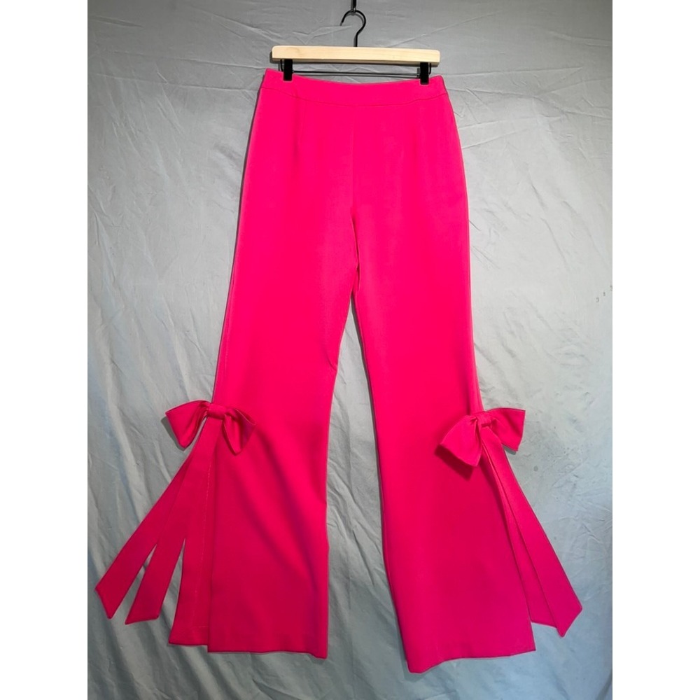 Posh Couture Hot Pink Wide Leg Bow Slit Dress Pants Large Made in USA